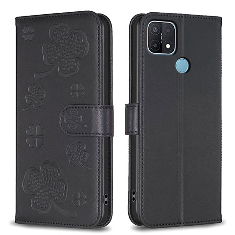 Coque Portefeuille Fleurs Livre Cuir Etui Clapet BF2 pour Oppo A35 Noir