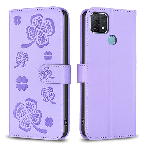 Coque Portefeuille Fleurs Livre Cuir Etui Clapet BF2 pour Oppo A35 Violet