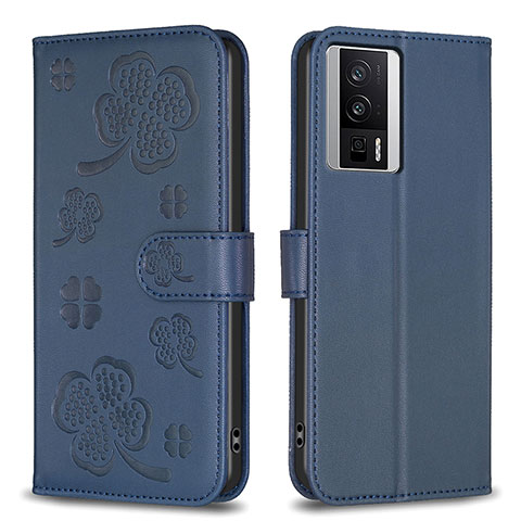 Coque Portefeuille Fleurs Livre Cuir Etui Clapet BF2 pour Xiaomi Redmi K60 5G Bleu