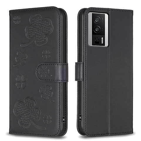 Coque Portefeuille Fleurs Livre Cuir Etui Clapet BF2 pour Xiaomi Redmi K60 Pro 5G Noir