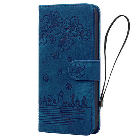 Coque Portefeuille Fleurs Livre Cuir Etui Clapet HF1 pour Huawei Honor 90 Lite 5G Bleu