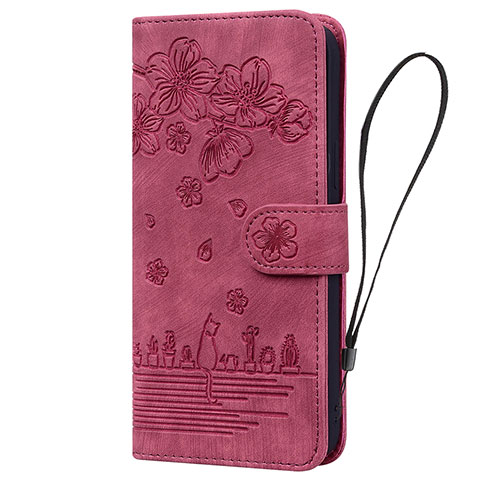 Coque Portefeuille Fleurs Livre Cuir Etui Clapet HF1 pour Huawei Honor 90 Lite 5G Rouge