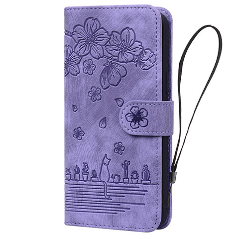 Coque Portefeuille Fleurs Livre Cuir Etui Clapet HF1 pour Huawei Honor 90 Lite 5G Violet