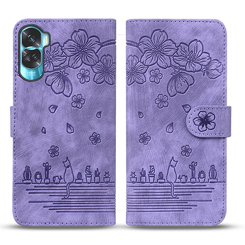 Coque Portefeuille Fleurs Livre Cuir Etui Clapet HF2 pour Huawei Honor 90 Lite 5G Violet