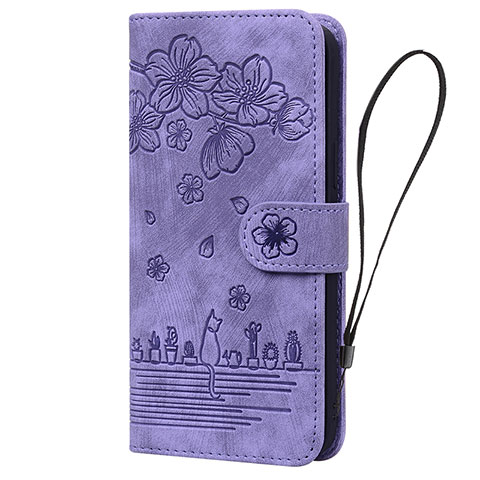 Coque Portefeuille Fleurs Livre Cuir Etui Clapet HF2 pour Huawei Honor X8b Violet
