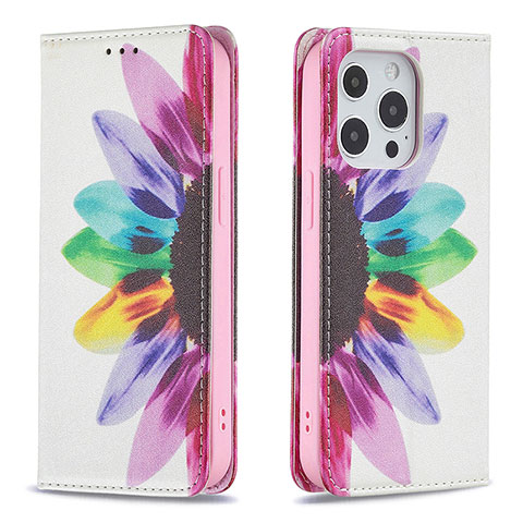 Coque Portefeuille Fleurs Livre Cuir Etui Clapet L01 pour Apple iPhone 14 Pro Rose