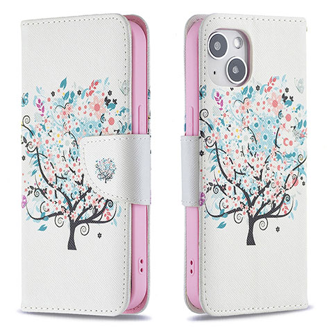 Coque Portefeuille Fleurs Livre Cuir Etui Clapet L01 pour Apple iPhone 15 Plus Mixte