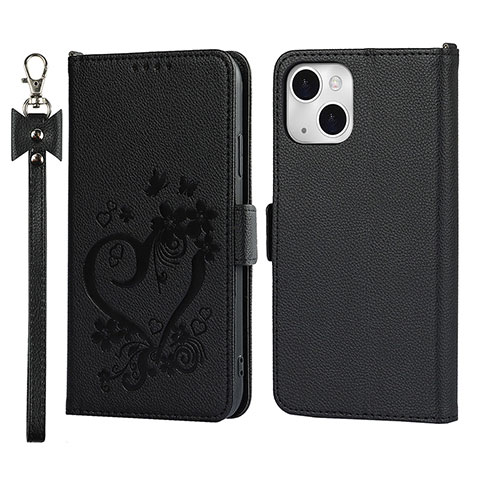 Coque Portefeuille Fleurs Livre Cuir Etui Clapet L16 pour Apple iPhone 13 Mini Noir