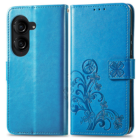 Coque Portefeuille Fleurs Livre Cuir Etui Clapet pour Asus ZenFone 10 Bleu