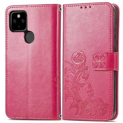 Coque Portefeuille Fleurs Livre Cuir Etui Clapet pour Google Pixel 5a 5G Rose Rouge