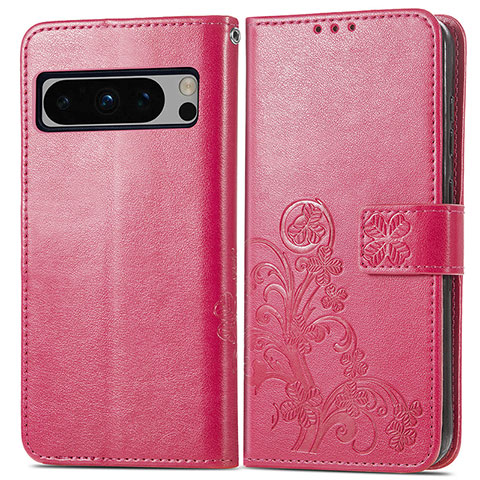 Coque Portefeuille Fleurs Livre Cuir Etui Clapet pour Google Pixel 8 Pro 5G Rose Rouge