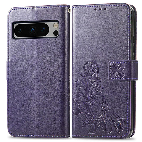 Coque Portefeuille Fleurs Livre Cuir Etui Clapet pour Google Pixel 8 Pro 5G Violet