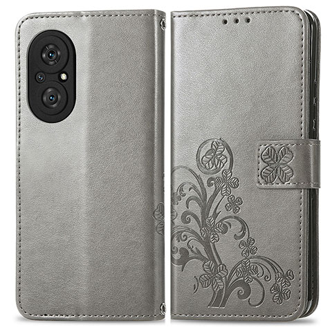 Coque Portefeuille Fleurs Livre Cuir Etui Clapet pour Huawei Honor 50 SE 5G Gris