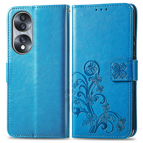 Coque Portefeuille Fleurs Livre Cuir Etui Clapet pour Huawei Honor 70 5G Bleu