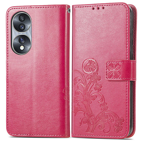 Coque Portefeuille Fleurs Livre Cuir Etui Clapet pour Huawei Honor 70 5G Rose Rouge