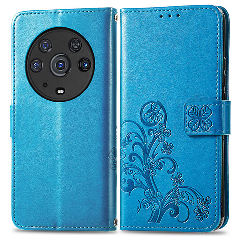 Coque Portefeuille Fleurs Livre Cuir Etui Clapet pour Huawei Honor Magic3 Pro 5G Bleu