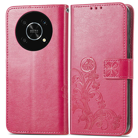 Coque Portefeuille Fleurs Livre Cuir Etui Clapet pour Huawei Honor Magic4 Lite 5G Rose Rouge