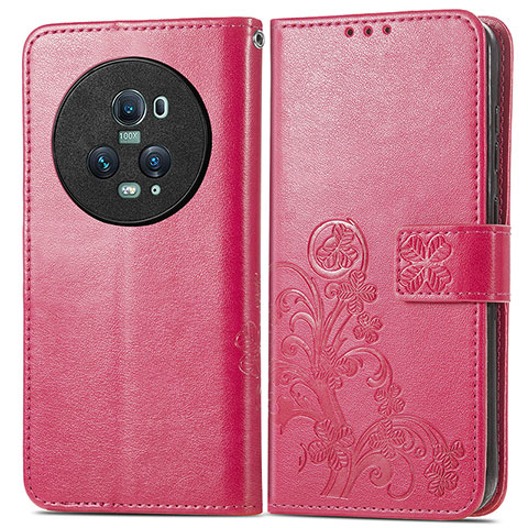 Coque Portefeuille Fleurs Livre Cuir Etui Clapet pour Huawei Honor Magic5 Pro 5G Rose Rouge