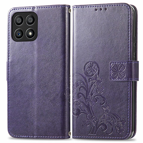 Coque Portefeuille Fleurs Livre Cuir Etui Clapet pour Huawei Honor X30i Violet