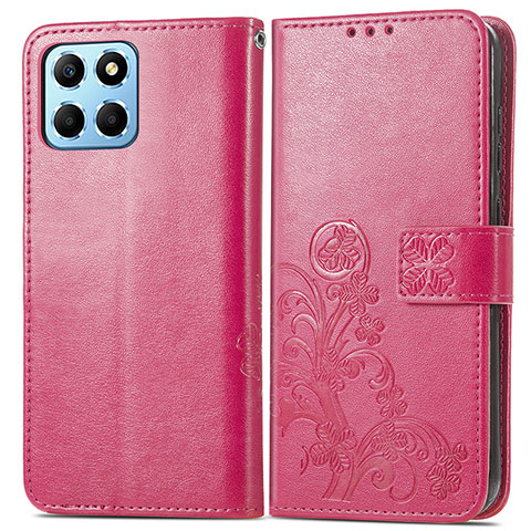 Coque Portefeuille Fleurs Livre Cuir Etui Clapet pour Huawei Honor X6 5G Rose Rouge