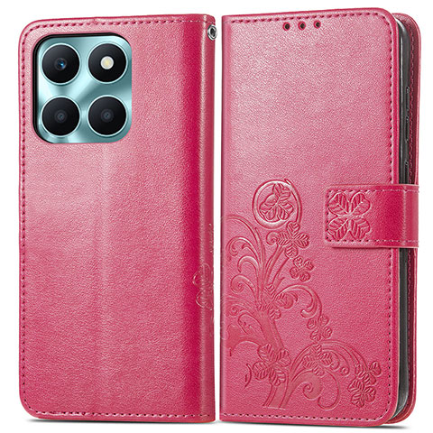 Coque Portefeuille Fleurs Livre Cuir Etui Clapet pour Huawei Honor X6a Rose Rouge