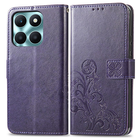 Coque Portefeuille Fleurs Livre Cuir Etui Clapet pour Huawei Honor X6a Violet