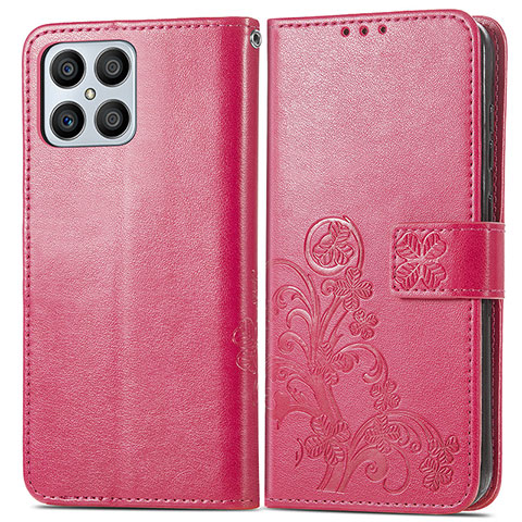 Coque Portefeuille Fleurs Livre Cuir Etui Clapet pour Huawei Honor X8 4G Rose Rouge