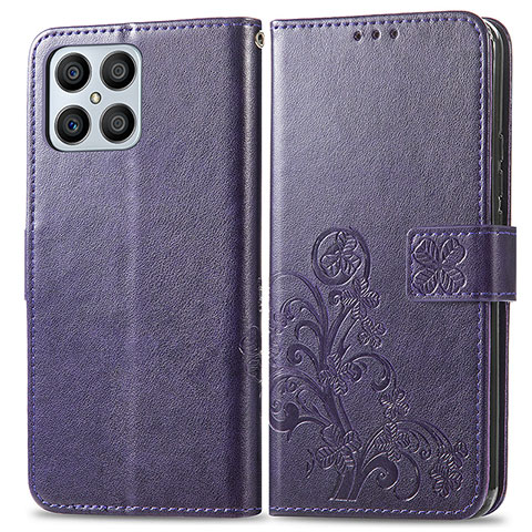 Coque Portefeuille Fleurs Livre Cuir Etui Clapet pour Huawei Honor X8 4G Violet