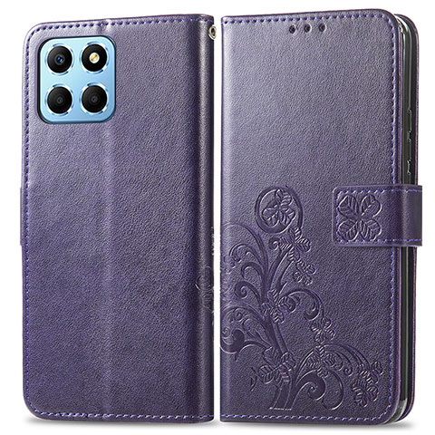 Coque Portefeuille Fleurs Livre Cuir Etui Clapet pour Huawei Honor X8 5G Violet