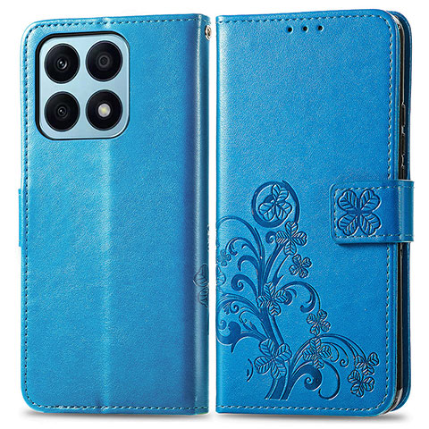 Coque Portefeuille Fleurs Livre Cuir Etui Clapet pour Huawei Honor X8a 4G Bleu