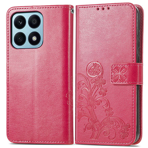 Coque Portefeuille Fleurs Livre Cuir Etui Clapet pour Huawei Honor X8a 4G Rose Rouge