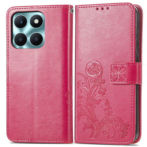 Coque Portefeuille Fleurs Livre Cuir Etui Clapet pour Huawei Honor X8b Rose Rouge