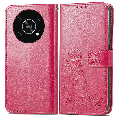 Coque Portefeuille Fleurs Livre Cuir Etui Clapet pour Huawei Honor X9 5G Rose Rouge