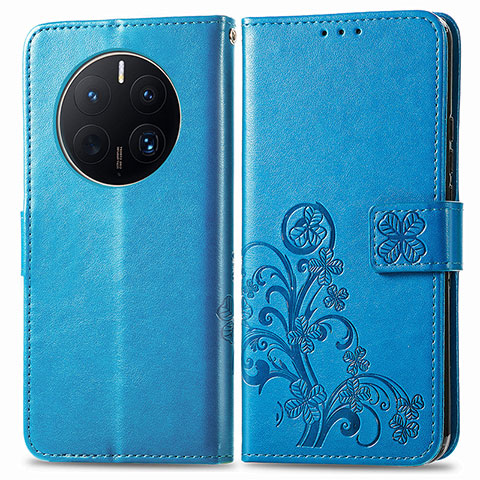 Coque Portefeuille Fleurs Livre Cuir Etui Clapet pour Huawei Mate 50 Pro Bleu