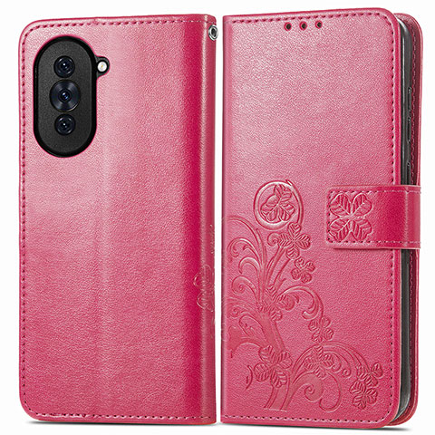 Coque Portefeuille Fleurs Livre Cuir Etui Clapet pour Huawei Nova 10 Rose Rouge