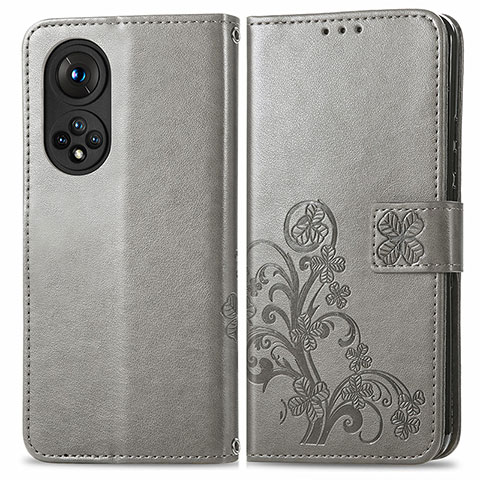 Coque Portefeuille Fleurs Livre Cuir Etui Clapet pour Huawei Nova 9 Pro Gris