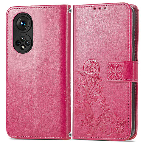 Coque Portefeuille Fleurs Livre Cuir Etui Clapet pour Huawei Nova 9 Rose Rouge