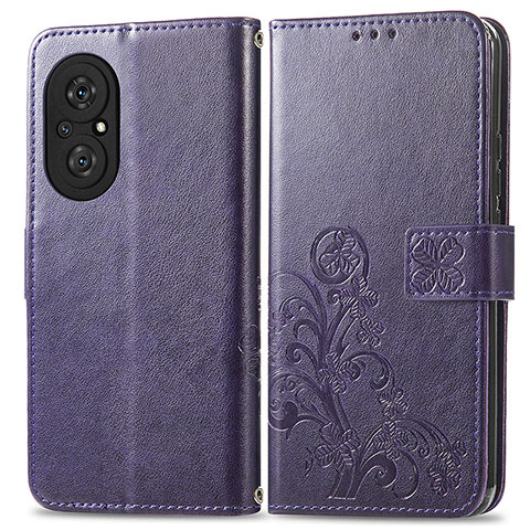 Coque Portefeuille Fleurs Livre Cuir Etui Clapet pour Huawei Nova 9 SE Violet