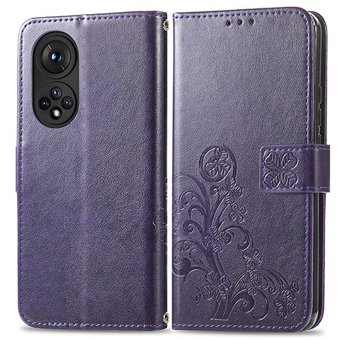 Coque Portefeuille Fleurs Livre Cuir Etui Clapet pour Huawei Nova 9 Violet