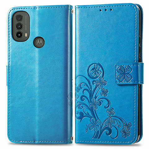 Coque Portefeuille Fleurs Livre Cuir Etui Clapet pour Motorola Moto E20 Bleu