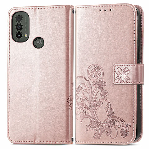 Coque Portefeuille Fleurs Livre Cuir Etui Clapet pour Motorola Moto E30 Rose