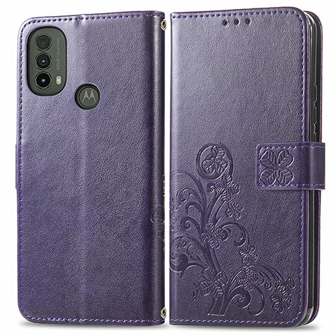 Coque Portefeuille Fleurs Livre Cuir Etui Clapet pour Motorola Moto E30 Violet