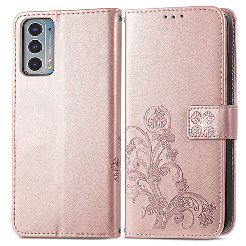 Coque Portefeuille Fleurs Livre Cuir Etui Clapet pour Motorola Moto Edge 20 5G Rose