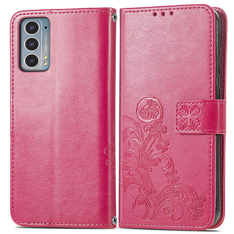 Coque Portefeuille Fleurs Livre Cuir Etui Clapet pour Motorola Moto Edge 20 5G Rouge