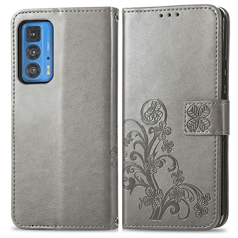 Coque Portefeuille Fleurs Livre Cuir Etui Clapet pour Motorola Moto Edge 20 Pro 5G Gris