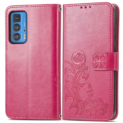 Coque Portefeuille Fleurs Livre Cuir Etui Clapet pour Motorola Moto Edge 20 Pro 5G Rouge