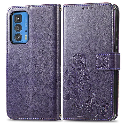 Coque Portefeuille Fleurs Livre Cuir Etui Clapet pour Motorola Moto Edge 20 Pro 5G Violet