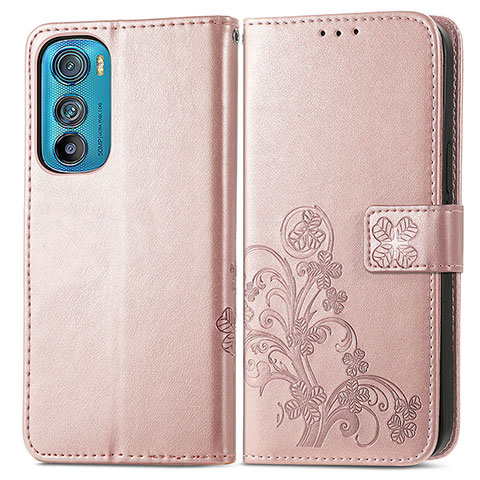 Coque Portefeuille Fleurs Livre Cuir Etui Clapet pour Motorola Moto Edge 30 5G Rose