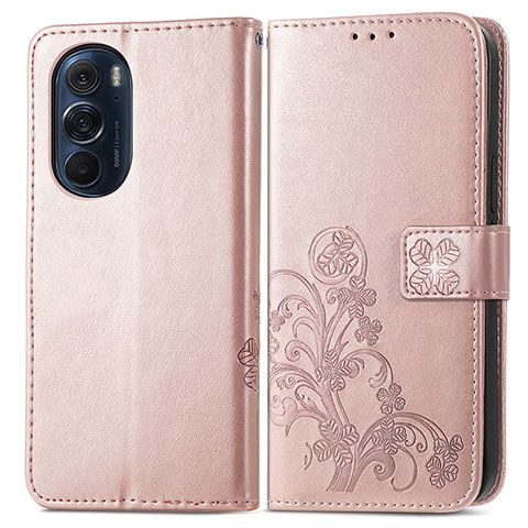 Coque Portefeuille Fleurs Livre Cuir Etui Clapet pour Motorola Moto Edge 30 Pro 5G Rose