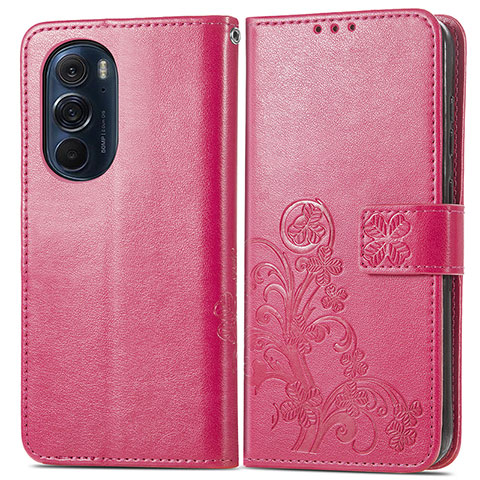 Coque Portefeuille Fleurs Livre Cuir Etui Clapet pour Motorola Moto Edge 30 Pro 5G Rouge